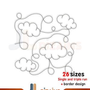 Cloud quilt block embroidery design. Clouds edge to edge quilting embroidery pattern. Sky machine quilting embroidery design. E2E files.