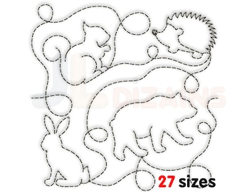 Woodland animals quilting embroidery design. Forest animals quilting design. Bear quilting. Squirrel quilting machine embroidery design.