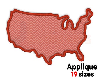 US outline applique embroidery design. US map embroidery design. USA map embroidery design. Usa applique machine embroidery design.