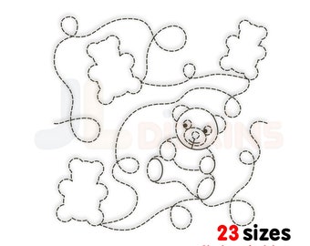 Teddy Bear quilt block machine embroidery design. Bear quilt block embroidery. Teddy quilting embroidery design. Machine embroidery design.