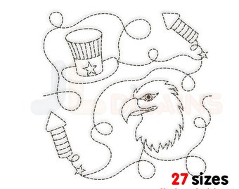 4th July quilt block machine embroidery design. Independence day quilt block embroidery. 4 July quilt block machine embroidery design.