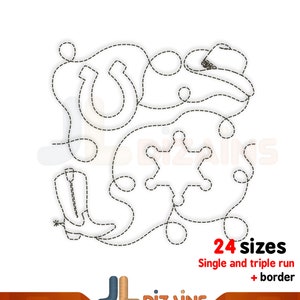 Cowboy quilting embroidery design. Wester quilt block machine embroidery design. Border design also included. 24 sizes.