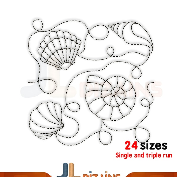 Shell quilt block machine embroidery design. Seashell quilt block embroidery. Sea shell quilt block machine embroidery design.
