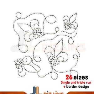Diseño de bordado de acolchado de flor de lis. Bordado de bloque de colcha de flor de lis.