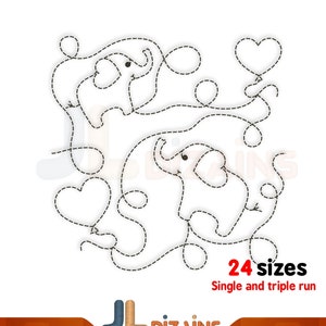 Elephant quilt block machine embroidery design. Heart quilt block embroidery. Baby elephant quilt block machine embroidery design. E2E