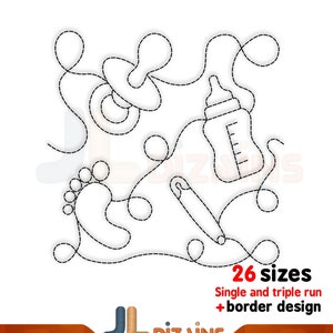 Baby Quilting Embroidery Design. Edge to edge machine embroidery design with border design also included. 26 different sizes.