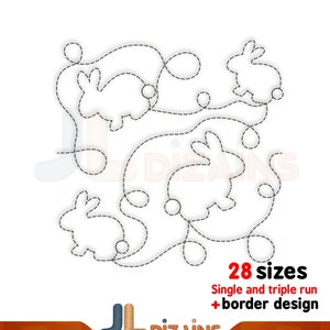 Bunny quilt block machine embroidery design. Easter quilt block embroidery. Rabbit quilting embroidery. Machine embroidery design. E2E