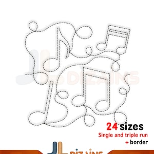 Music quilting embroidery design. Music notes quilt block embroidery design. Music notes quilt block machine embroidery design. E2E quilting