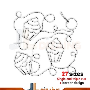 Cupcake quilting embroidery design. Cupcake quilt block embroidery. Cupcake quilt machine embroidery design. Edge to edge quilting design.
