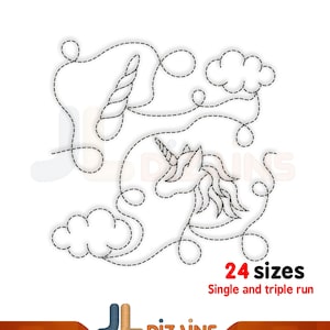 Unicorn quilt block embroidery design. Unicorn quilting embroidery. Unicorn with clouds machine embroidery design. Instant download.