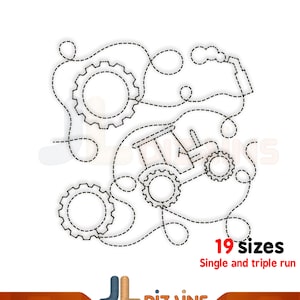 Tractor quilt block machine embroidery design. Tractor quilt block embroidery. Farm quilting embroidery. Machine embroidery design. E2E