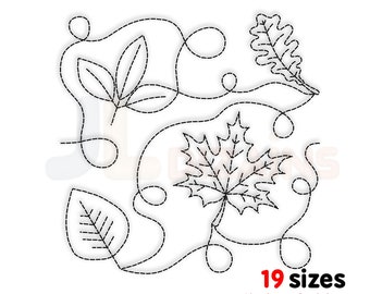 Fall Leaves quilt block machine embroidery design. Leaves quilting block embroidery. Continuous quilting machine embroidery design.