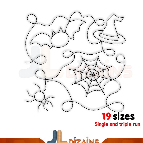 Halloween quilting machine embroidery design. Edge to edge quilting embroidery design. Halloween quilting block machine embroidery design.