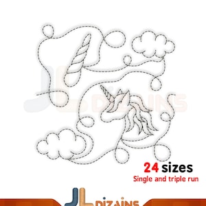 Unicorn quilt block machine embroidery design. Unicorn quilt block embroidery. Unicorn with clouds quilt block machine embroidery design.