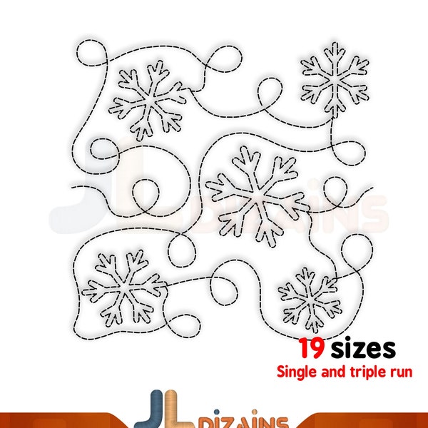 Snowflake quilt block machine embroidery design. Christmas quilt block embroidery. Continuous quilting machine embroidery design.