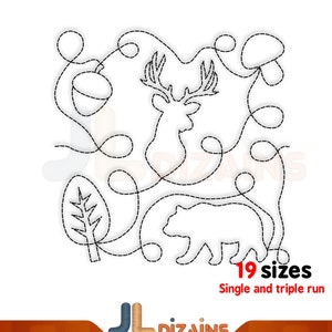 Forest quilt block machine embroidery design. Bear quilt block embroidery. Deer quilt block embroidery. Machine embroidery design. E2E