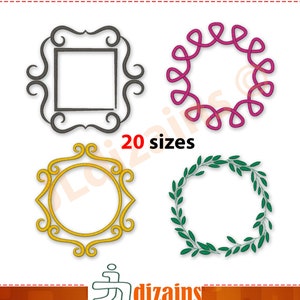 Monogram frames embroidery designs. Circle monogram frame embroidery. Laurel wreath monogram embroidery frame. Machine embroidery designs