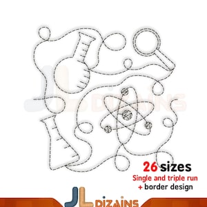 Science quilting embroidery design. Science quilt block embroidery. Chemistry quilting design. Science quilt machine embroidery design. E2E.