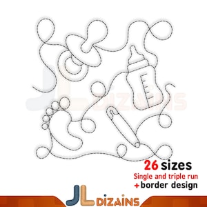 Diseño de bordado de bloque de colcha de bebé. Diseño de bordado acolchado de borde a borde. Bebé bordado acolchado. Diseño de bordado