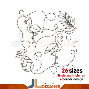 Flamingo Edge to Edge Quilting Embroidery Design: Continuous Line Pattern for Embroidery & Longarm, Tropical Quilt Block E2E.