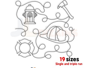 Firefighter edge to edge quilting design. Fireman quilt block embroidery design for Embroidery and long arm machines. Instant download.