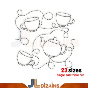 Tea quilt block machine embroidery design. Teapot quilt block embroidery. Teacup quilting embroidery design. Machine embroidery design. E2E