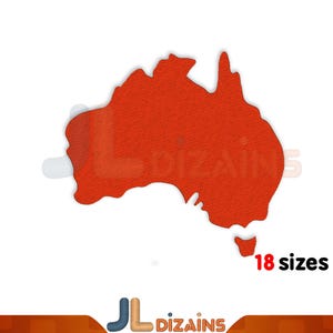 Diseño de bordado de máquina de puntada de relleno de silueta de mapa de Australia con archivos de descarga instantánea 18 tamaños incluidos