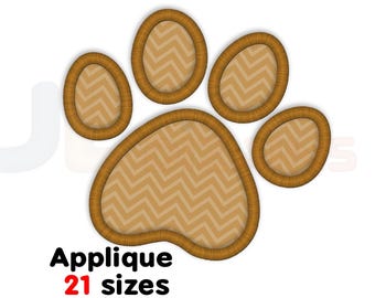 Paw Print Embroidery Design. Applique type Paw print machine embroidery design with multiple sizes for small and large embroidery projects.