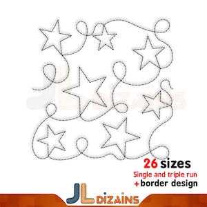 Star Edge to Edge Quilting Design. Quilt block design with stars for computerized embroidery and long arm machines. BONUS - border design.