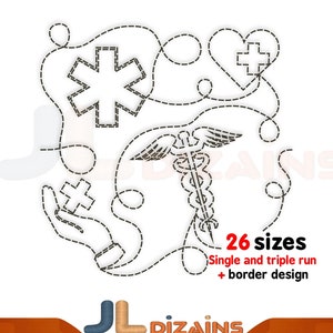 Healthcare quilting embroidery design. Medical quilt block machine embroidery design. Heartbeat quilt order also included. Edge to edge.