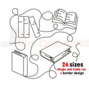 Design de patchwork "Livros de ponta a ponta". Bloco de patchwork com tema escolar. Inclui 26 tamanhos e design de borda.