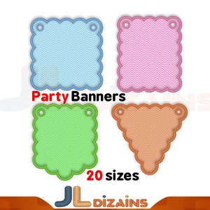 Banner Embroidery designs set. Birthday banners machine embroidery applique designs. 20 sizes included for each banner. ITH project.