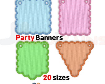Banner Embroidery designs set. Birthday banners machine embroidery applique designs. 20 sizes included for each banner. ITH project.