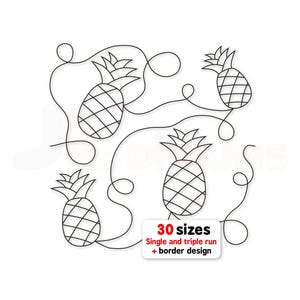 Pineapple Edge to Edge Quilting Design. Continuous Line Tropical Fruit pattern for embroidery and longarm machines. Summer quilt block.