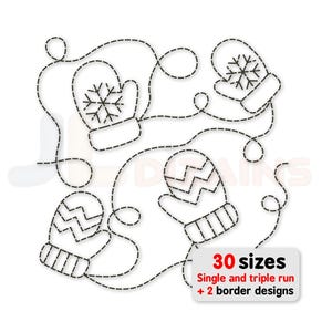 Mittens quilting embroidery design. Christmas quilt block continuous run embroidery pattern. Winter Edge to edge quilting. Instant download.