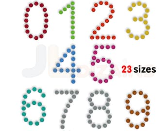 Dotted machine embroidery number design set. Birthday number embroidery design set. Numbers embroidery design set. Machine embroidery design