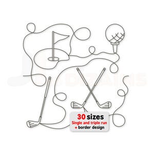 Golf Edge to Edge Quilting: Golf Clubs, Ball on Tee & Putting Green Continuous Line Embroidery Design for Embroidery and Longarm machines.