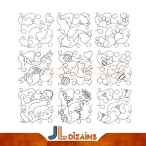Edge to edge quilting embroidery design bundle. Animal quilt block embroidery pattern set for embroidery machines. 26 sizes included.