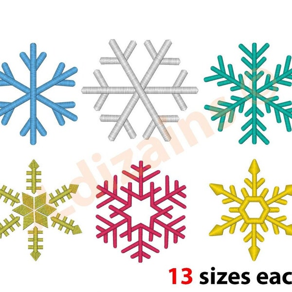Fiocchi di neve disegno del ricamo set di 6 fiocchi. Il design della macchina da ricamo -Instant Download- 13 formati ciascuno