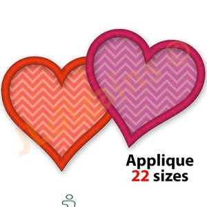 Herzen Applique Stickerei Design. Zwei Herzen Applikation. Herzen Stickerei Design. Liebe Applikation Stickerei Design.