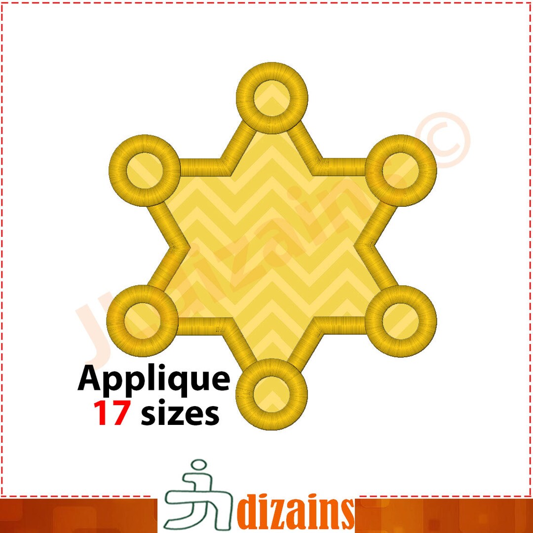 Sheriff Badge Applique Design. Sheriff Embroidery Design. Badge
