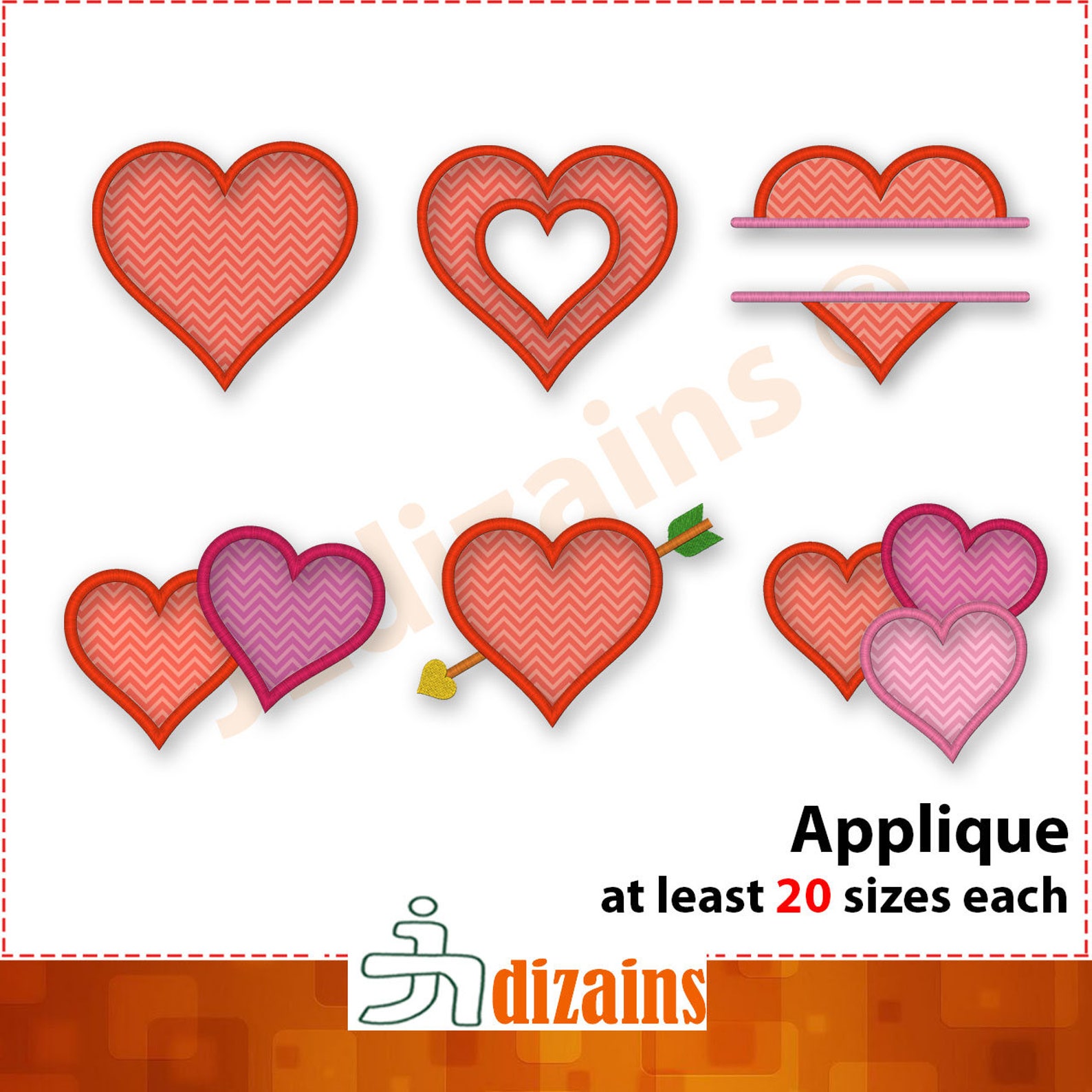 Heart Embroidery Applique Design Set. Split Heart Applique. Etsy