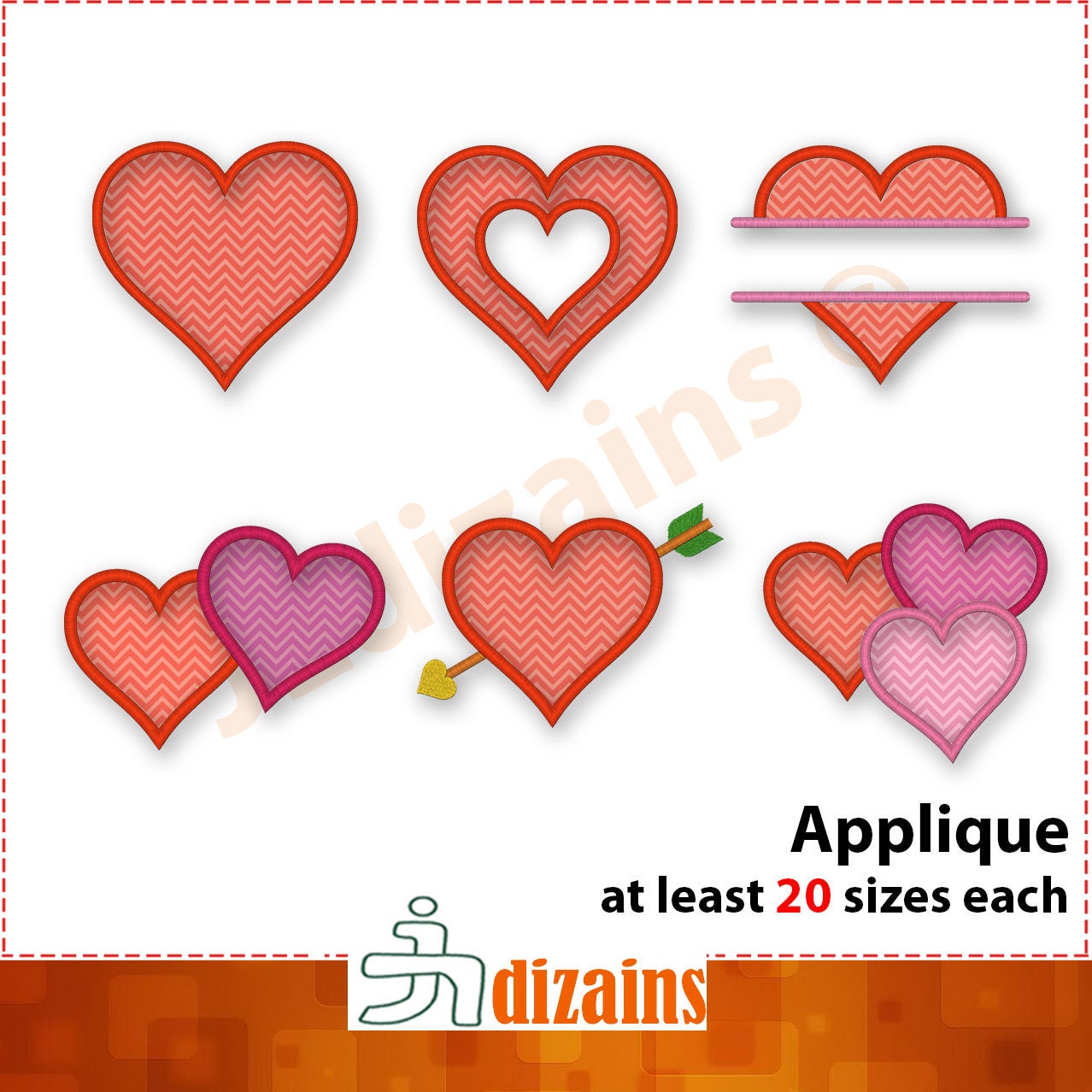 Heart Embroidery Applique Design Set. Split heart applique. Arrow heart embroidery. Heart applique. Valentines day embroidery designs.