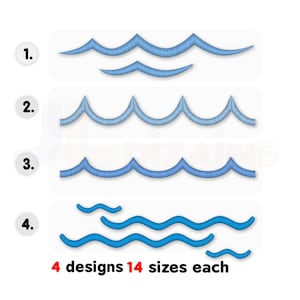Waves embroidery designs. Sea waves machine embroidery designs bundle of 4 designs. Ocean and Sea waves embroidery files in 14 sizes.