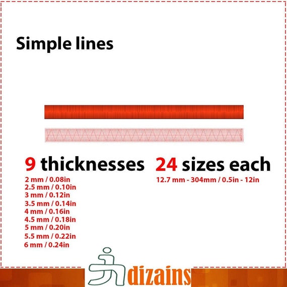 Satin Stitch Line Embroidery Design, 216 sizes. 9 Thicknesses (Instant Download)
