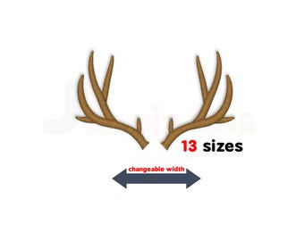 Deer Antlers Machine Embroidery Design. Changeable width with separate sides of antlers included. Mini to large sizes - 13 sizes in total.