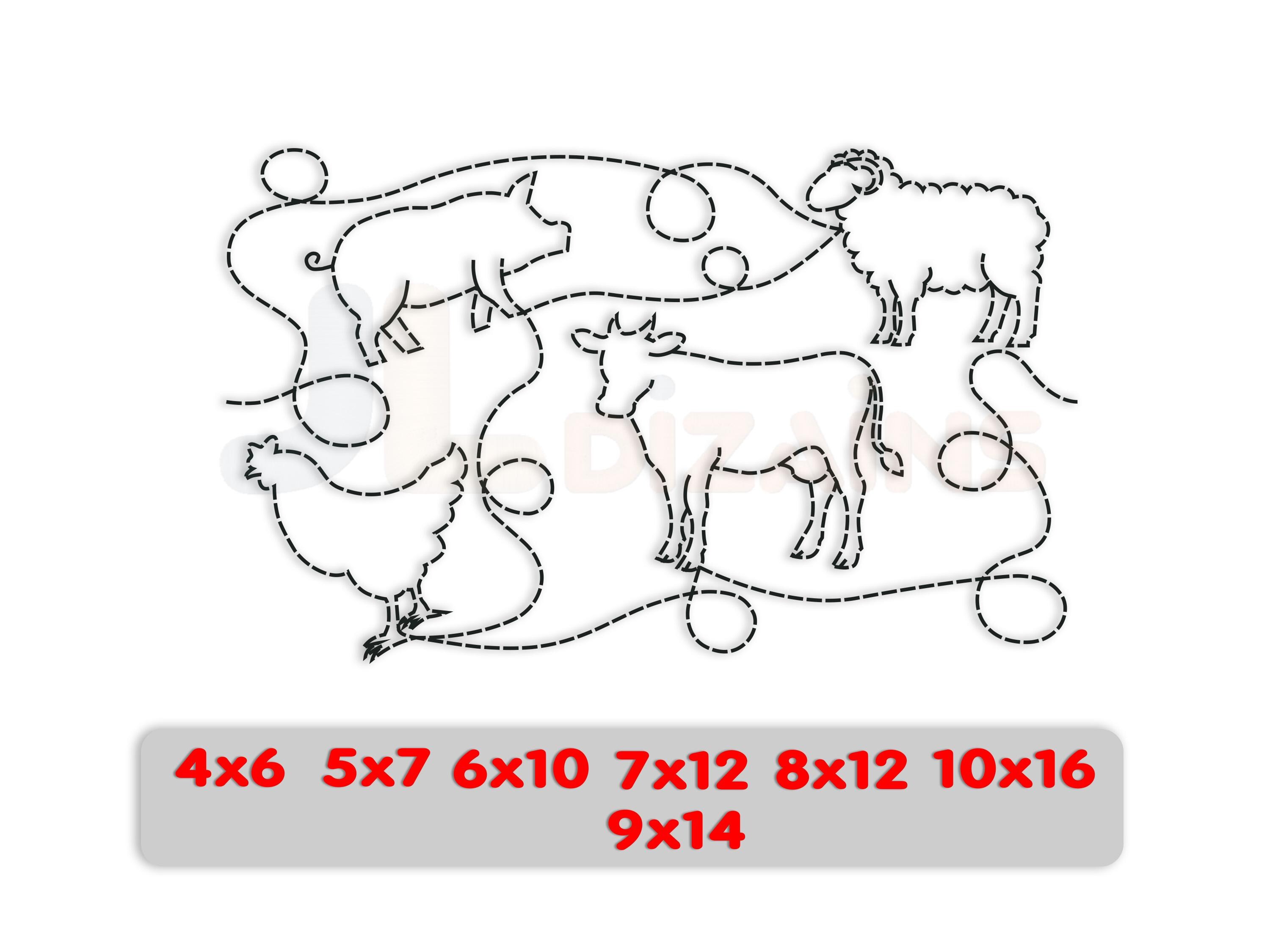 Farm Animals Edge to Edge Quilting Design: Continuous Line Embroidery ...