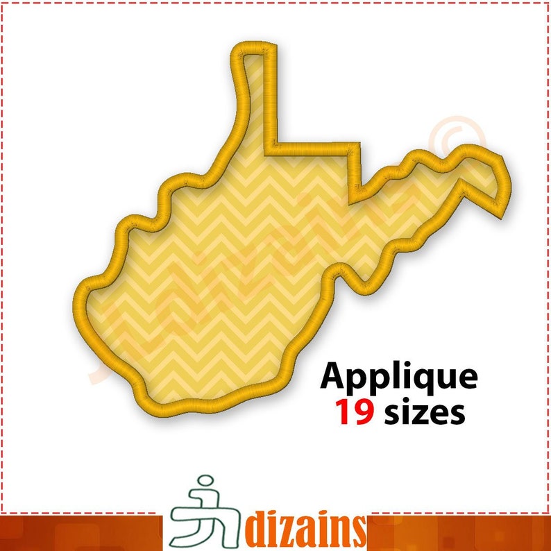 West Virginia state embroidery design. Machine embroidery design.
