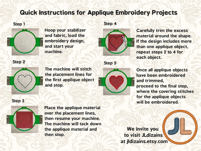 instructions for applique embroidery projects
