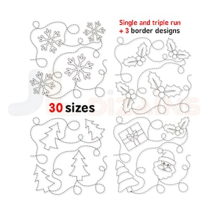 Christmas quilting embroidery design set. Edge to edge quilting embroidery designs. Machine embroidery designs with multiple sizes included.